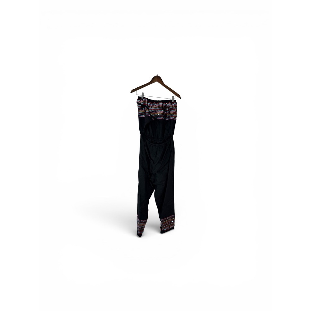 Carolina K Black Sequin Strapless Jumpsuit Multi Color Boho Bandeau One Piece - Picture 3 of 10